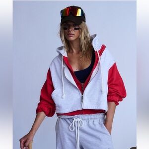 Free People Gray and Red double zip up Hoodie🌺